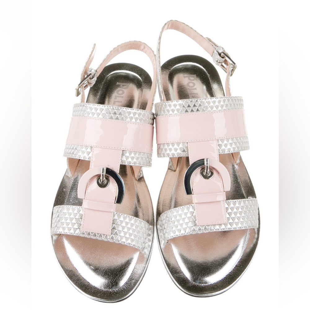 Pollini Leather Color Block slingback Pink and Silver Women's Sandals